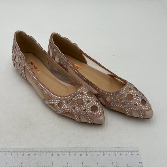 XYD Women Elegant Pointed Toe Rhinestone Flats Mesh Slip On Low Heel Crystal - Picture 4 of 8